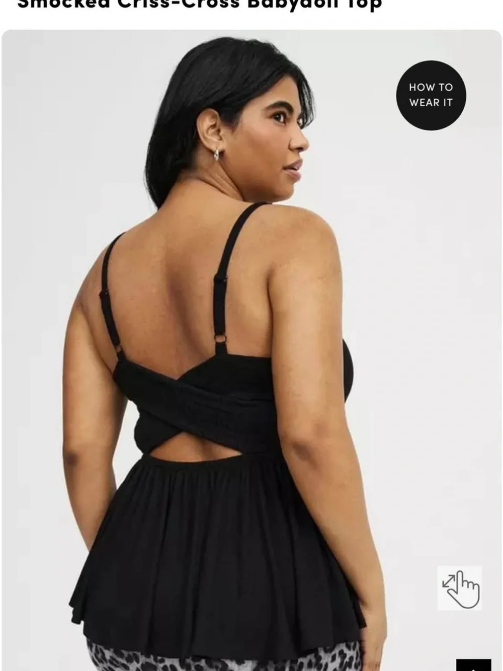 torrid NWT Deep Black Ribbed Babydoll Smocked Criss cross back tank - Picture 7 of 8